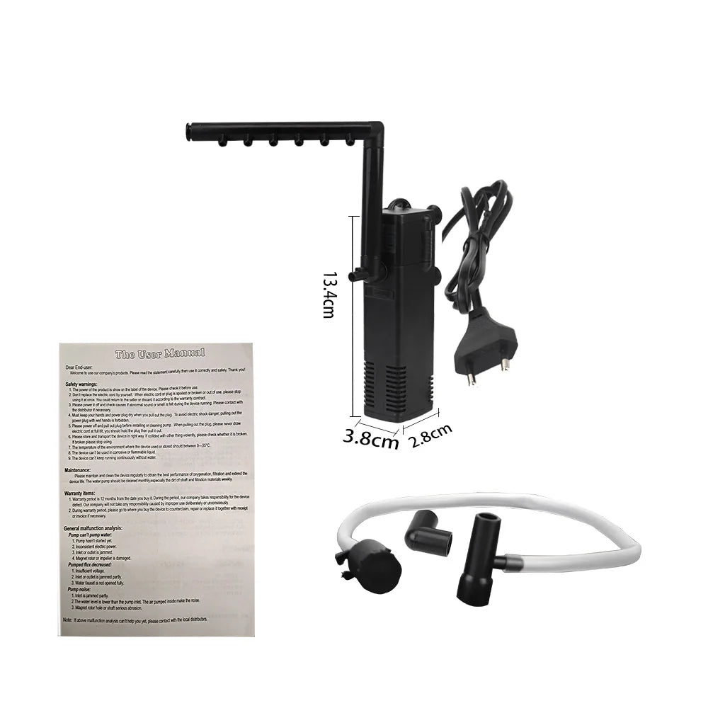 Low Level Water Submersible Water Filter Pump Aquarium Fish Tank Oxygen Increasing Pump Turtle Tank Filter EU Plug