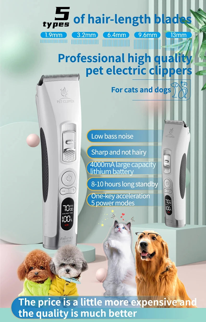 Fenice Clipper Dogs Professional LCD Screen Pet Cat Clippers Electrical Grooming Trimmer Rechargeable Haircut Machine Animals