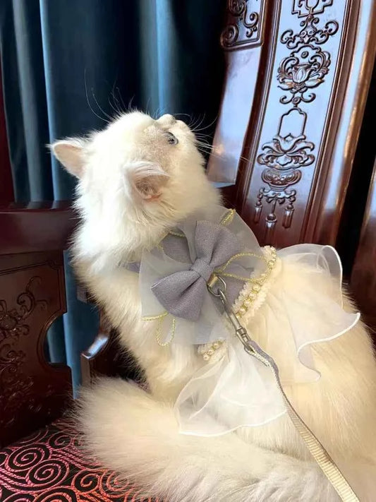 Cute Bowknot Pet Harness Leash Princess Cat Dress Costumes Nylon Kittten Dress Puppy Harness For Rabbit Teddy Cats Clothes