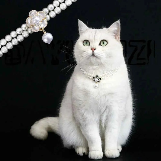 Pet Accessories Double Layer Pearl Pet Necklace Sweet Flower Pendant Cat Neck Chain Adjustable Pet Pearl Collar Photograph