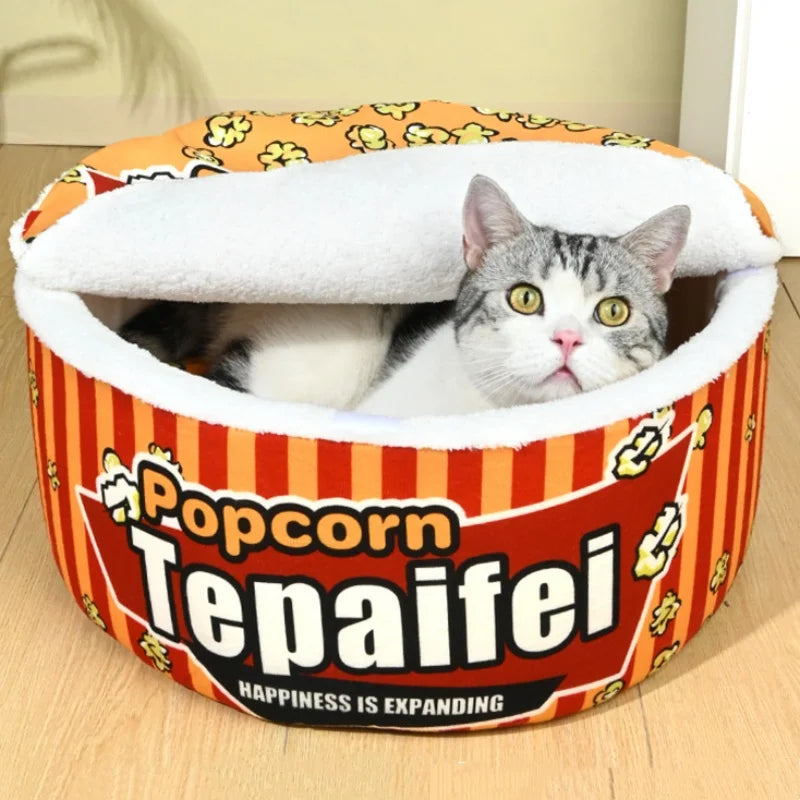 New Cat Nest Closed Sense of Security Winter Warm Popcorn Sleep Nest Winter Cat Sleeping Pet Supplies - Play Paws Toys