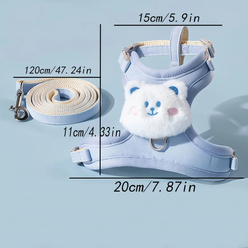 Pet Dog Harness and Leash Set, Suitable for Small, Medium and Large Dogs - I-Shaped Design, Pet Leash and Harness Set, Safe Pet Vest, Cute Flower Decoration, Adjustable Dog Harness