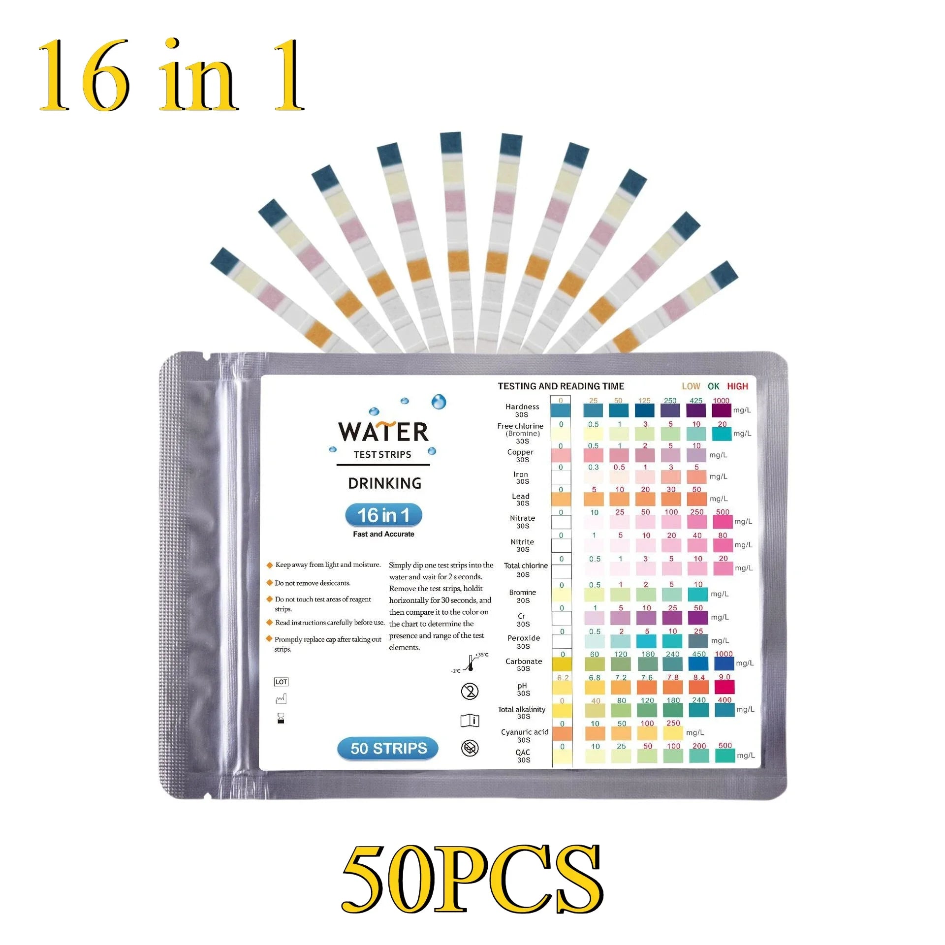 Aquarium Test Strips Freshwater pH Water Quality Test Kit for Fish Tank Ammonia Nitrite Nitrate Testing Swimming Pool
