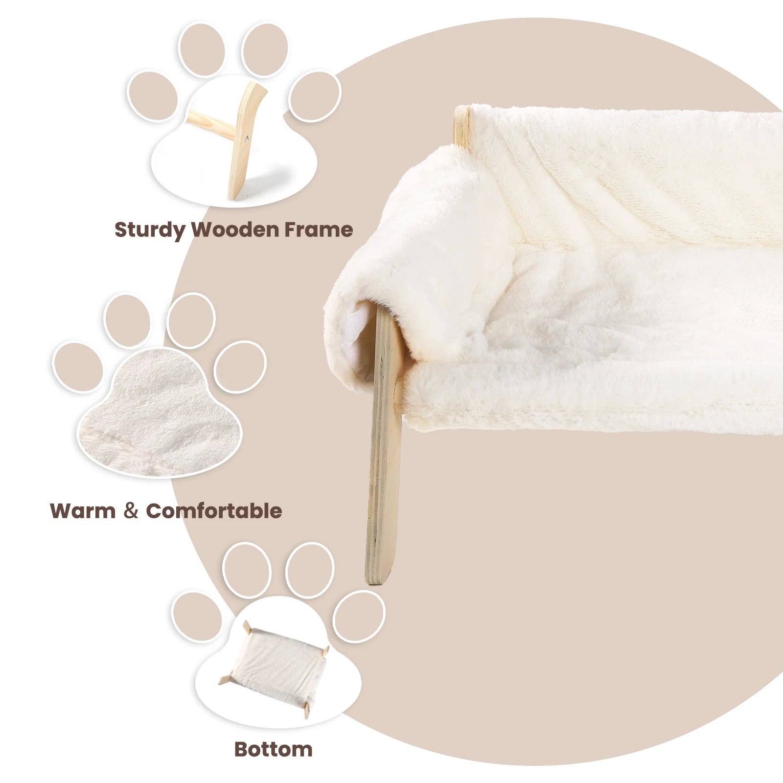 Large Cat Bed Sturdy Wooden Leg Raised Plush Cat Sofa Bed Kitten Bed for Indoor Cats - Soft Cat Couch - Play Paws Toys