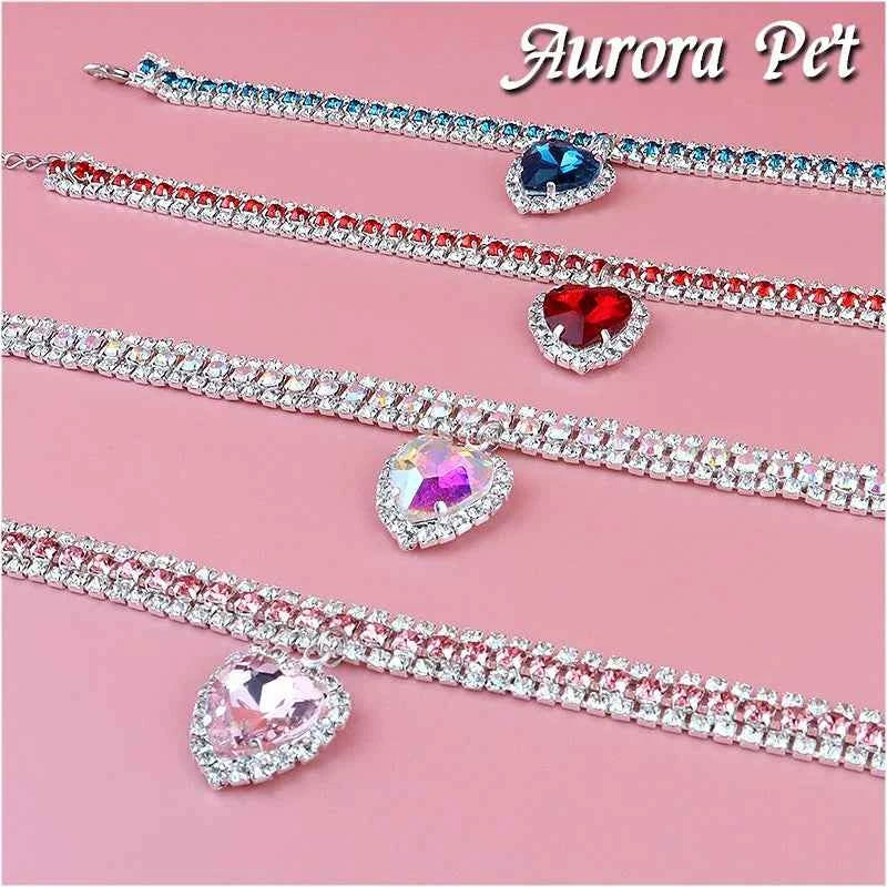 Cute Luxury Cat Collar Adjustable Cat Necklace Personalized Heart Pendant Rhinestone Kitten Puppy Collar Pet Grooming Accessorie