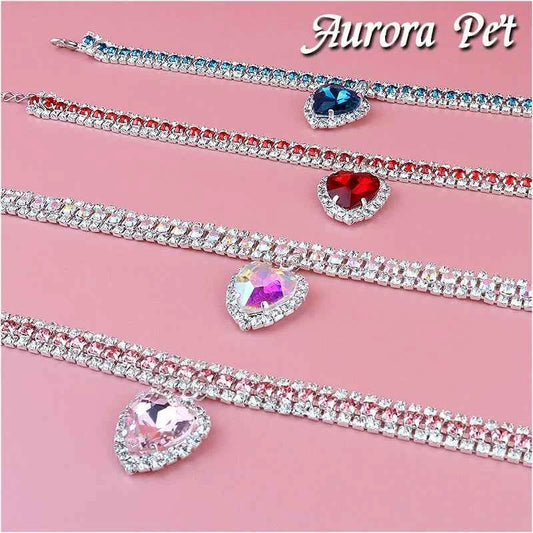 Cute Luxury Cat Collar Adjustable Cat Necklace Personalized Heart Pendant Rhinestone Kitten Puppy Collar Pet Grooming Accessorie