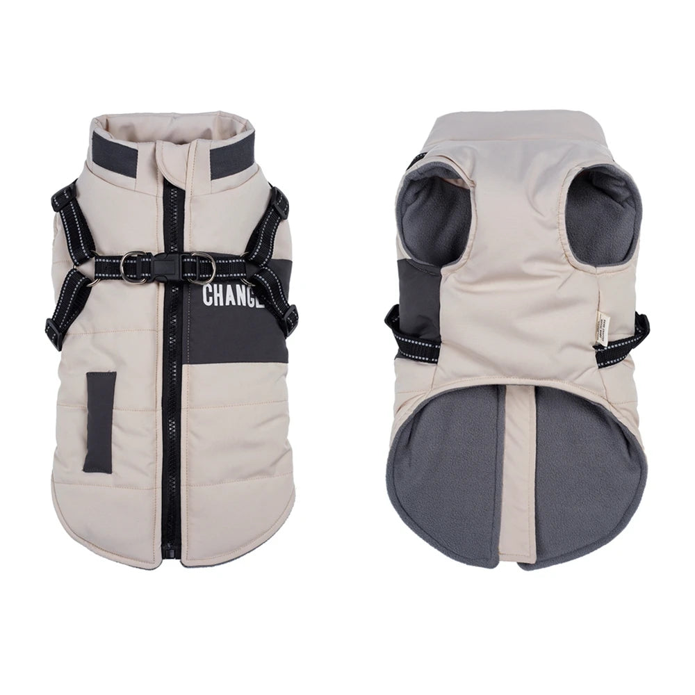 Pet Dog Wind Breaker with Dual D Leash Vest Dog Jacket Warm Dog Hoodie Warm Dog Clothes