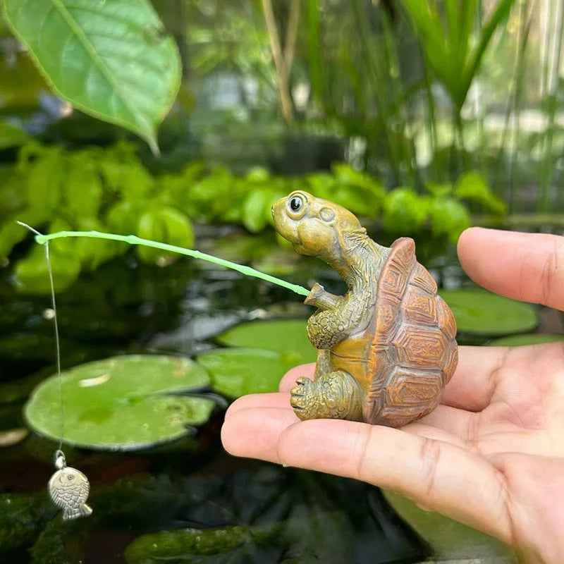 Creative Cute Fishing Turtle Resin Figure Statue Fish Tank Decoration Micro-Landscape Garden Decoration Aquarium Ornaments