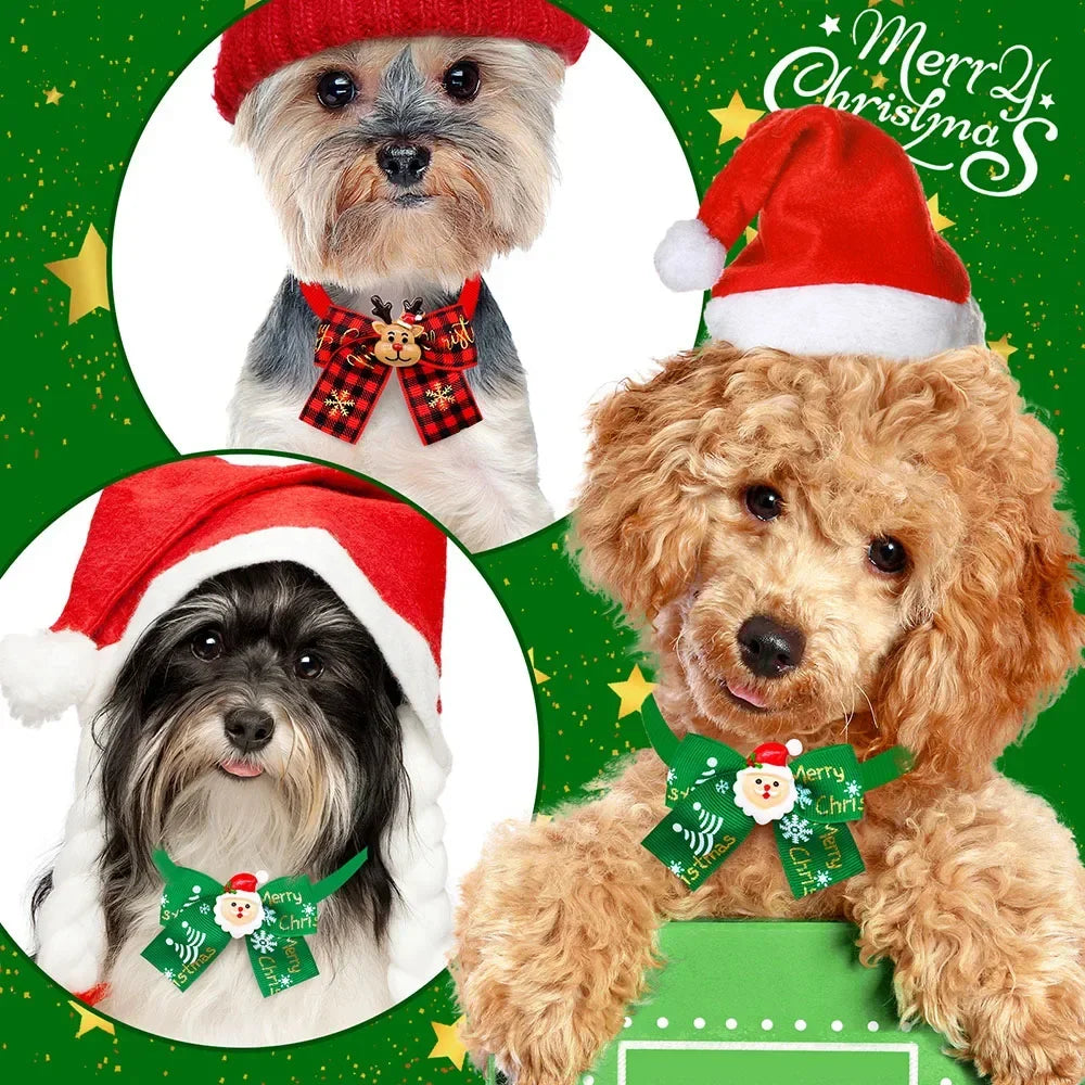 30PCS Christmas Dog Bowties For Dogs Christmas Grooming Small Dogs Pets Bowties Collar Pet Grooming Accessories For Small Dogs