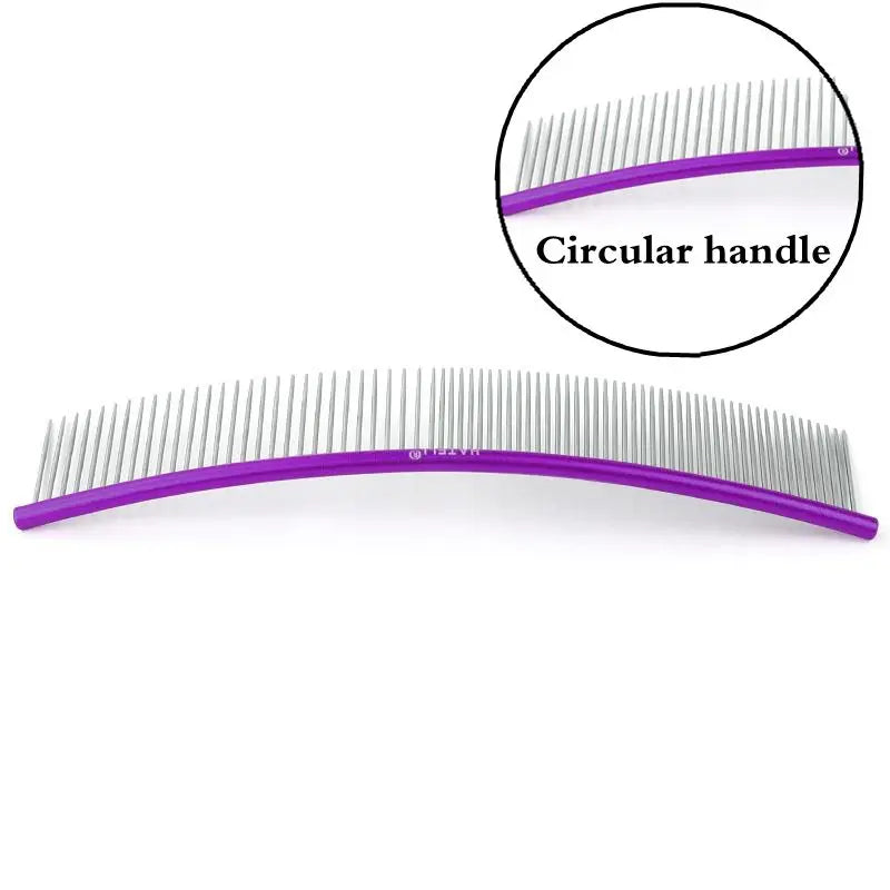 19cm Pet Curved Comb Stainless Combs Professional Pet Grooming Comb Dense Sparse Teeth Dog Cat Cleaning Brush Open Knot Combmb