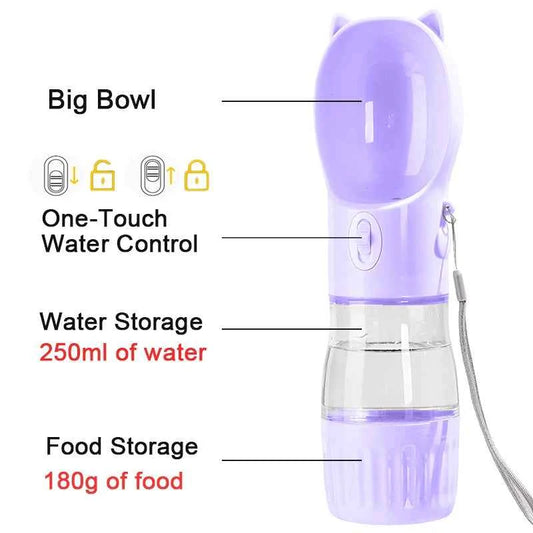 2 in 1 Portable Dog Water Bottle For Small Big Dogs Cat Outdoor Leak-proof Puppy Drinking Bowl With Food Container Pet Feeder
