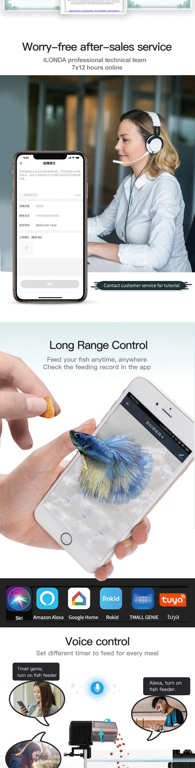 Ilonda Wifi Fish Feeder Organ Smart Control Aquarium Tank Automatic Feeding Device Timing Fishing Equipment Accessories Carp