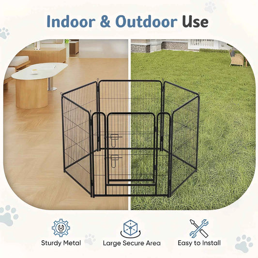 JHK 6 Panels Metal Dog Playpen Pet Fence 24 Inch to 40 Inch Foldable Large Dog Puppy Exercise for Yard Gate Camping Outdoor