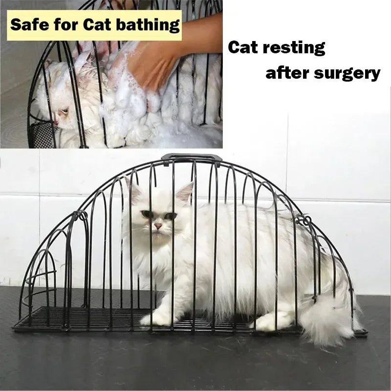 Cat Bath Cage Iron Anti-scratch Anti-bite Cage Fixed Dry Bath Double Door Cat Beauty Cage Anti-escaping Cat Accessories - Play Paws Toys