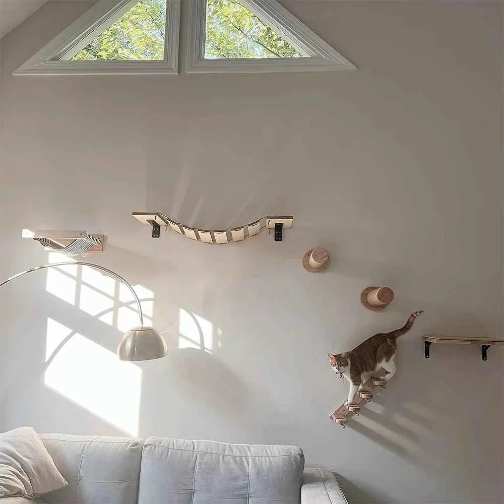 Cat Climbing Shelf Wall Mounted Four Step Stairway With Sisal Scratching Post For Cats Tree Tower Platform Jumping Pet Furniture