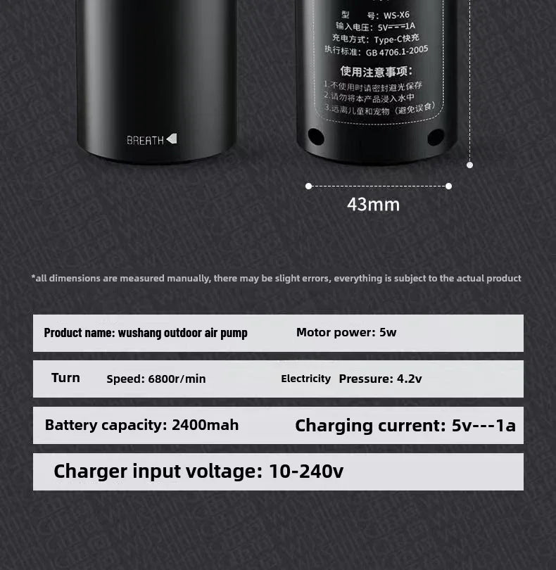 5W USB Rechargeable Oxygen Pump for Outdoor Fishing/Aquarium, Portable Aerator with 48H Runtime for Night Fishing