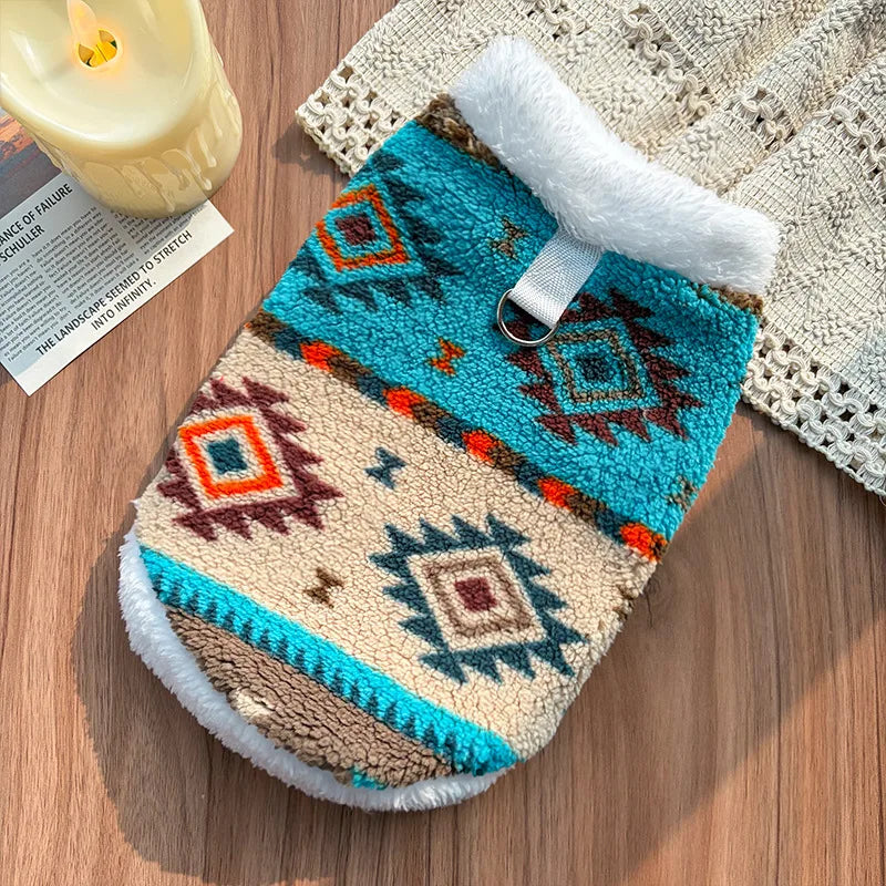 Dog Cat Plush Vest  Warm  Sleeveless Jacket, Nordic Knit Pattern Pet Coat,Fair Isle  Cozy Fleece Lined Puppy Kitten Apparl
