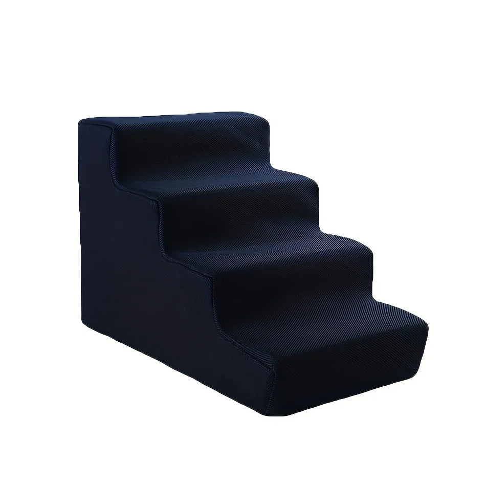 4-Step Pet Stairs for Small & Medium Dogs - Non-Slip Foam Ramp with Removable Cover, Ergonomic Pet Ladder for High Beds