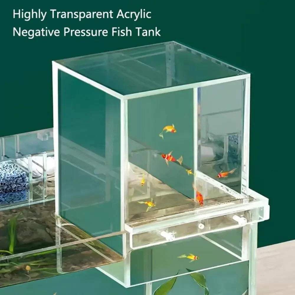 1pc Landscaping Negative Pressure Fish Tank Easy to Install Unique Acrylic Suspended Fish Tank Eye-catching