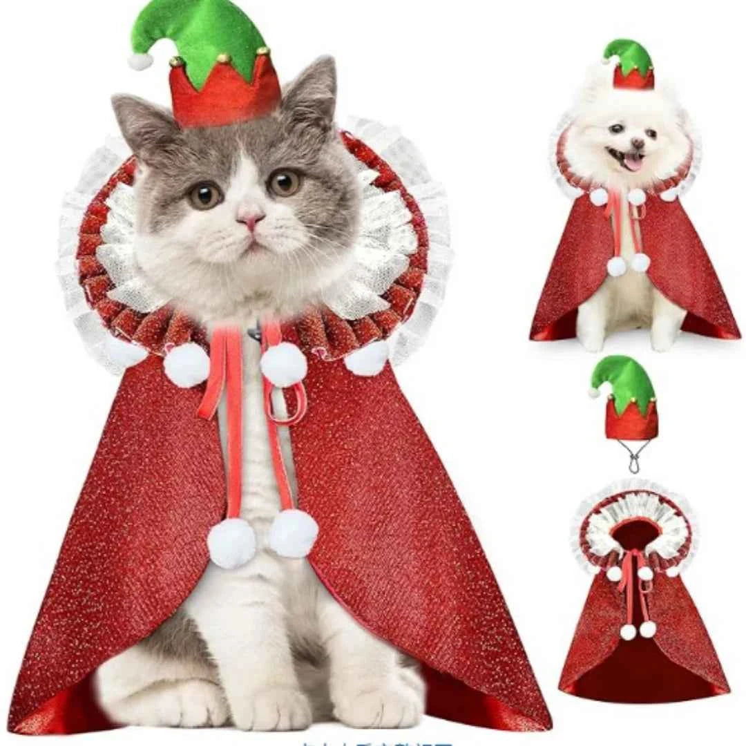 Cute  Pet Costume for Dogs Cats,  Elegant Cape Hat Set for  Holiday Photo Shoot, Funny Festival Outfit for Small Medium Breeds