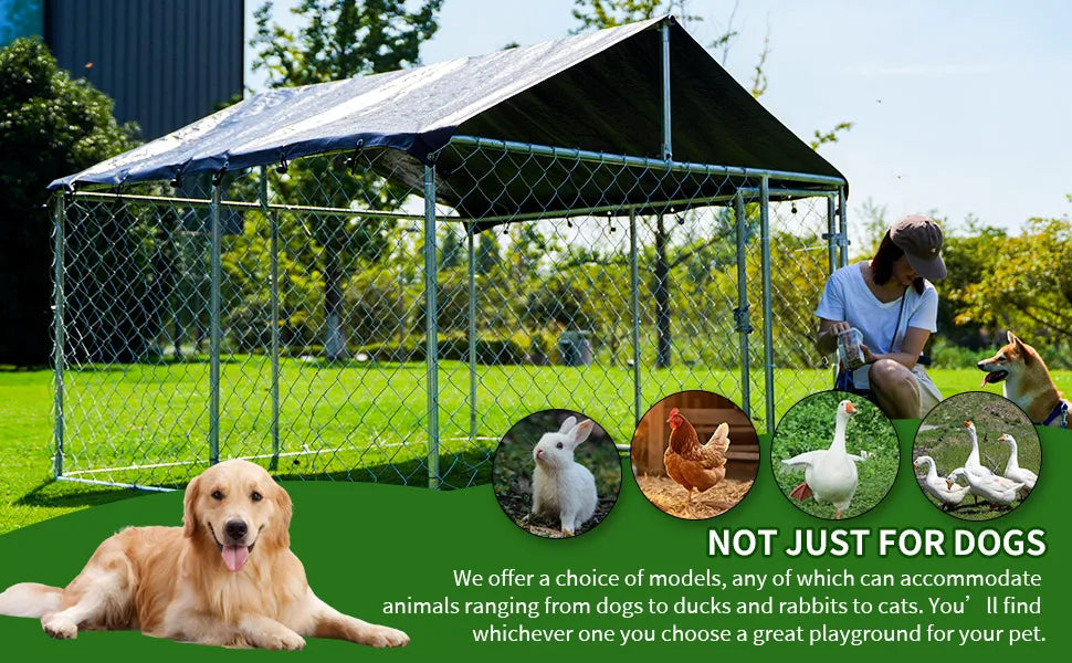 Outdoor Dog Fence, Heavy Duty Dog kennel, Pet Cage, Mesh Dog Cage Steel Fence with Safety Lock