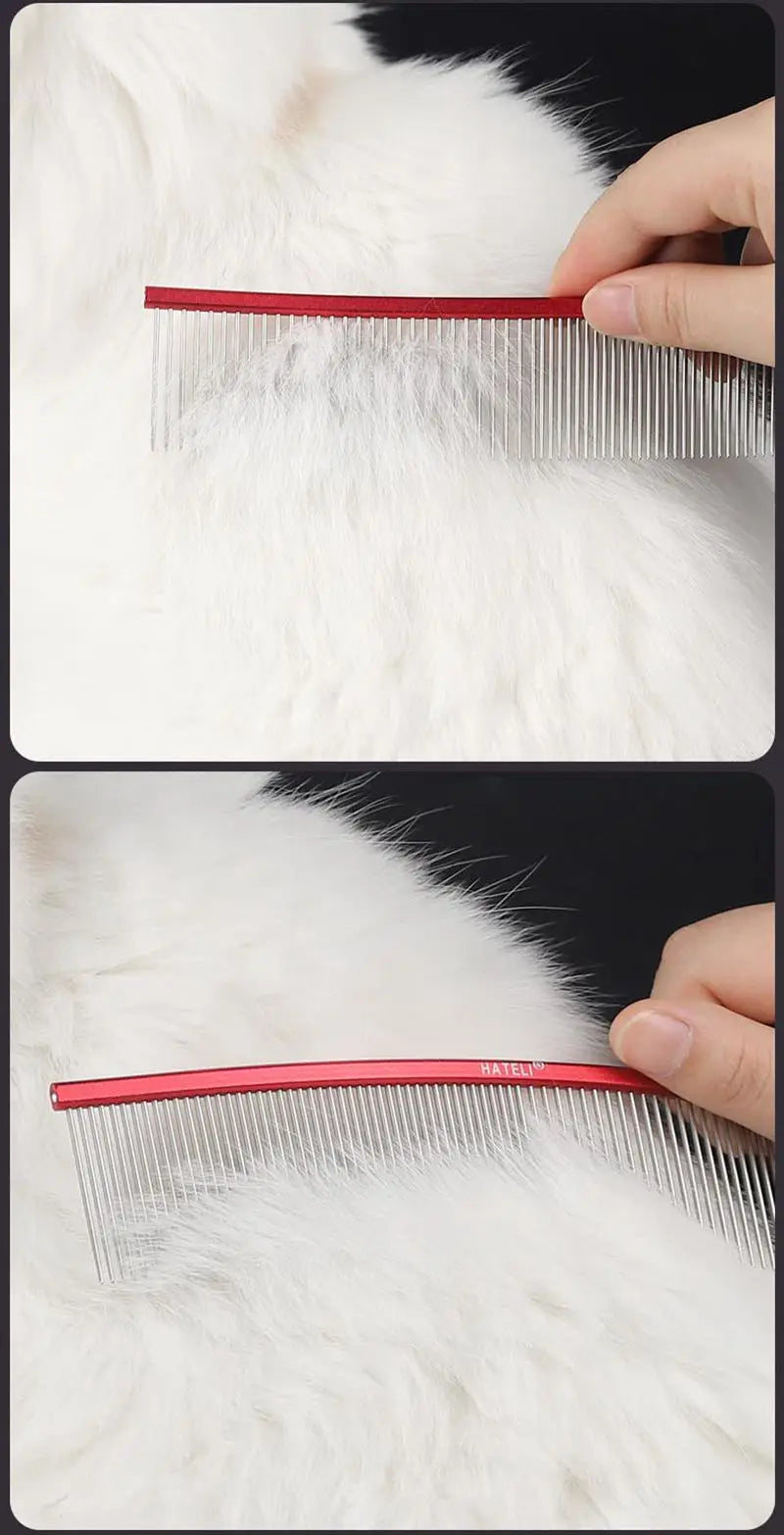 19cm Pet Curved Comb Stainless Combs Professional Pet Grooming Comb Dense Sparse Teeth Dog Cat Cleaning Brush Open Knot Combmb