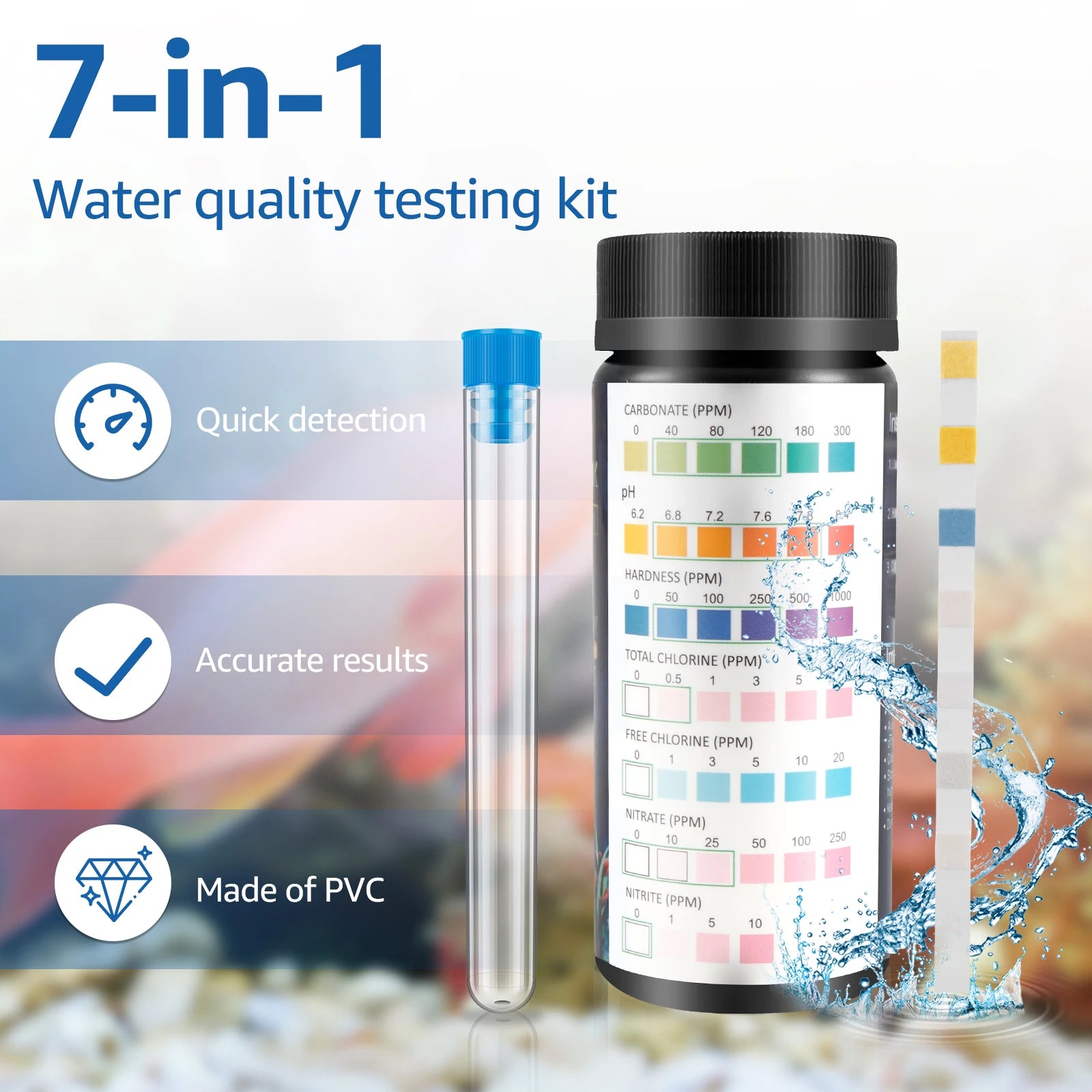100/125Pc Aquarium Test Strips 5-17 in 1 Water Testing Kits with Test Tube Freshwater Saltwater Home Carbonate Root pH Test Tool