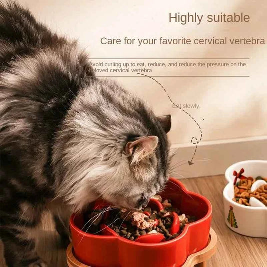 Ceramic Slow Food Bowl Anti-choking Cat Feeding Basin To Prevent Black Chin Small Dog Cat Neck Guard Wooden Frame Slow Food Bowl