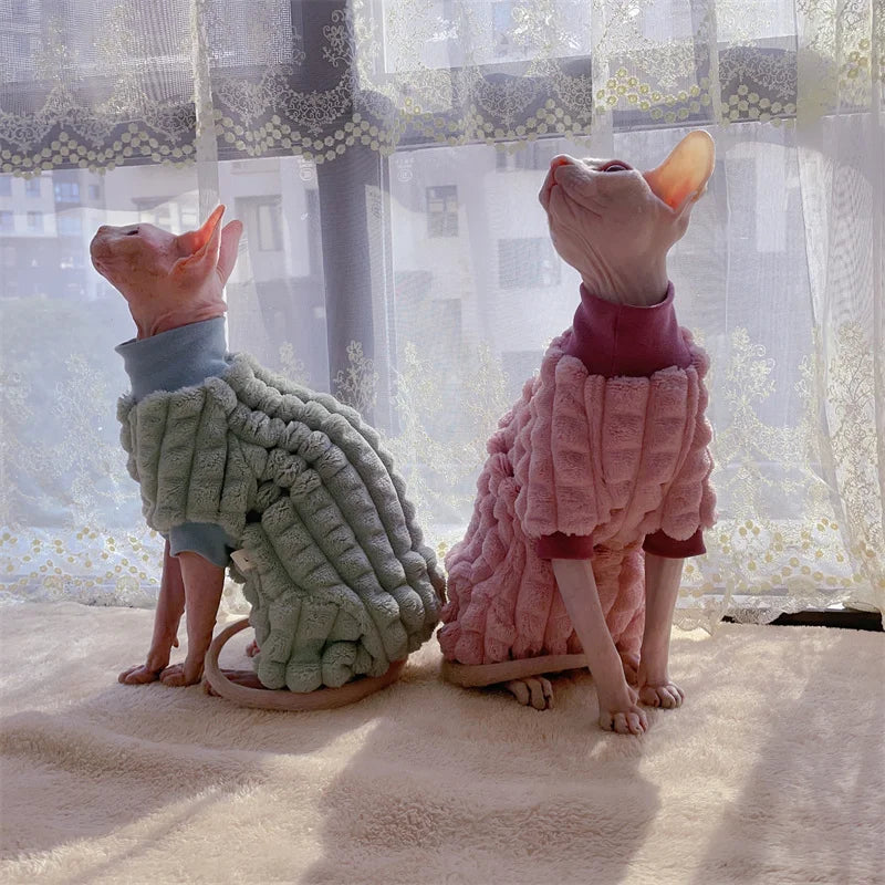 Elegant Warm Sphynx Cat Turtleneck Sweater Hairless Cat Clothes Comfort Winter Coat Thickening Fleece Jacket for Sphynix Cat - Play Paws Toys