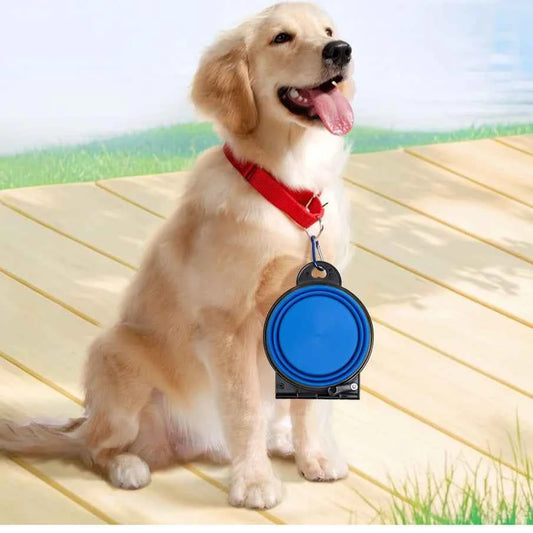 1-piece 2-in-1 foldable dual bowl feeding bowl portable outdoor travel dog and cat drinking bowl