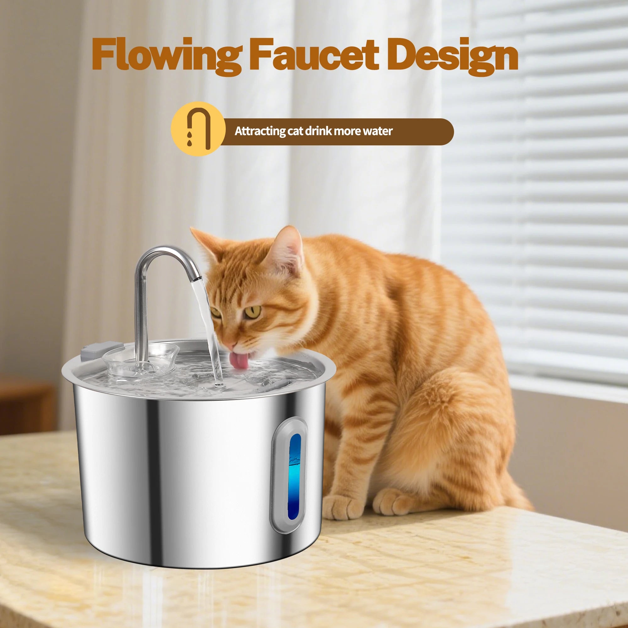 Stainless Steel Cat Water Fountain 2.2L/75oz Pet Automatic Water Dispenser for Dog Cat Drinking Pet supplies Filter System