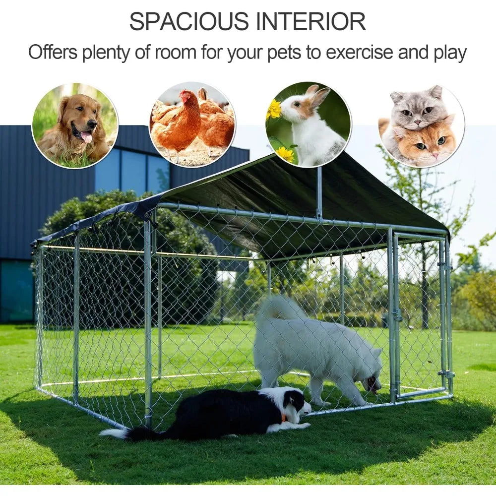 Outdoor Dog Fence, Heavy Duty Dog kennel, Pet Cage, Mesh Dog Cage Steel Fence with Safety Lock