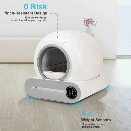 DOEL Self Cleaning Cat Litter Box 65L Automatic Cat Litter Box w/ Trash Bag & Litter Mat Smart Cat Toilet App Control 2.4G WiFi