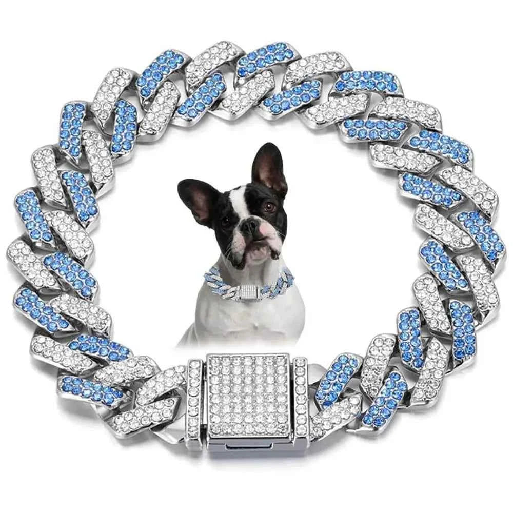 Creative Gift Link Chain Dog Diamond Chain Collar Inlaid Rhinestone Hip Hop Link Chain Necklace Bling 15mm Pet Crystal Necklace