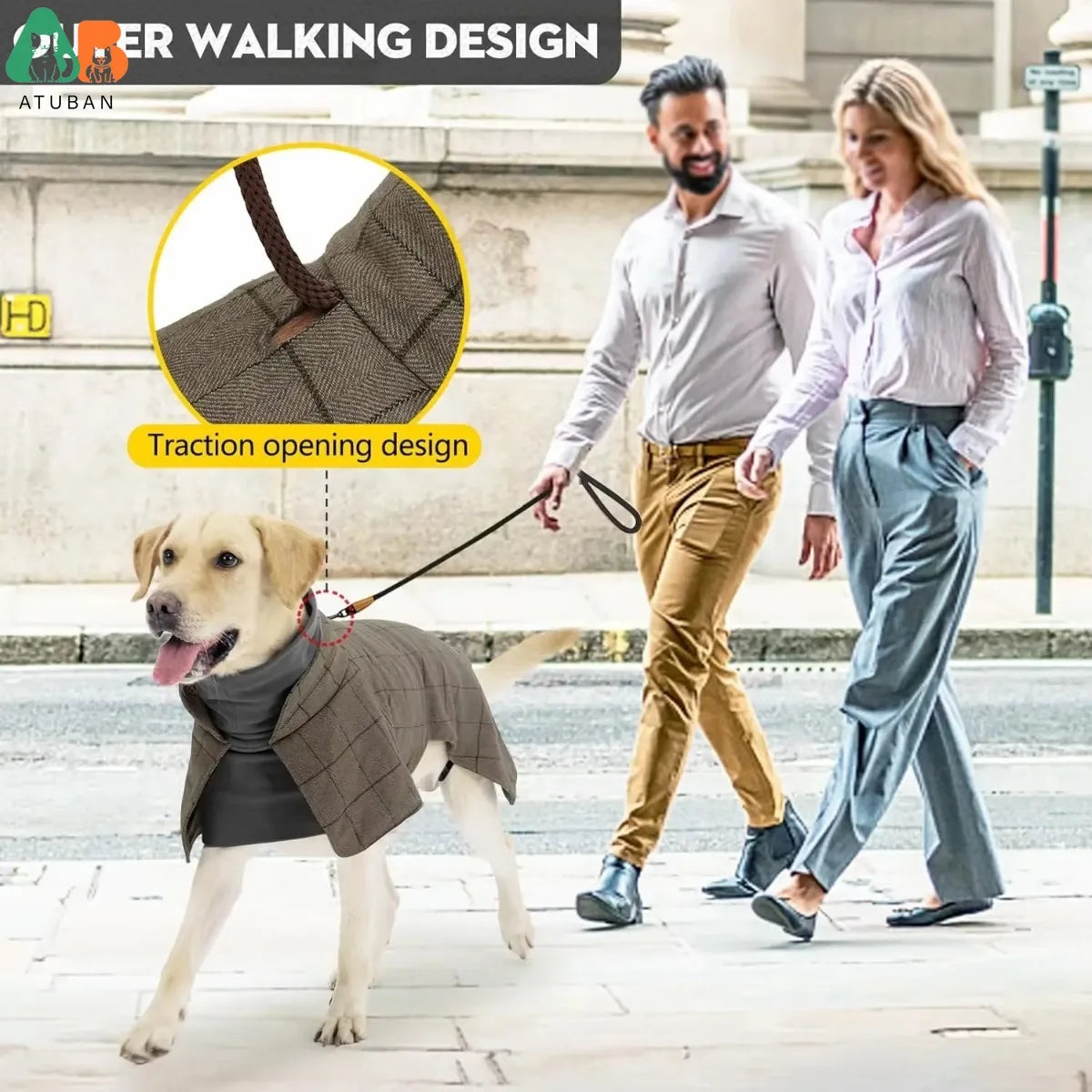 ATUBAN Warm Dog Coat English Plaid Dog Fleece Vest Windbreaker Jacket Winter Clothing Traction Eyelets Suitable for All Dog Type