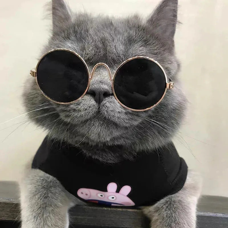 Puppy Dog Sunglasses Anti-skid Round Metal Cat Classic Retro Sunglasses Hippie Cute and Funny Pet Glasses Cosplay Party Costume