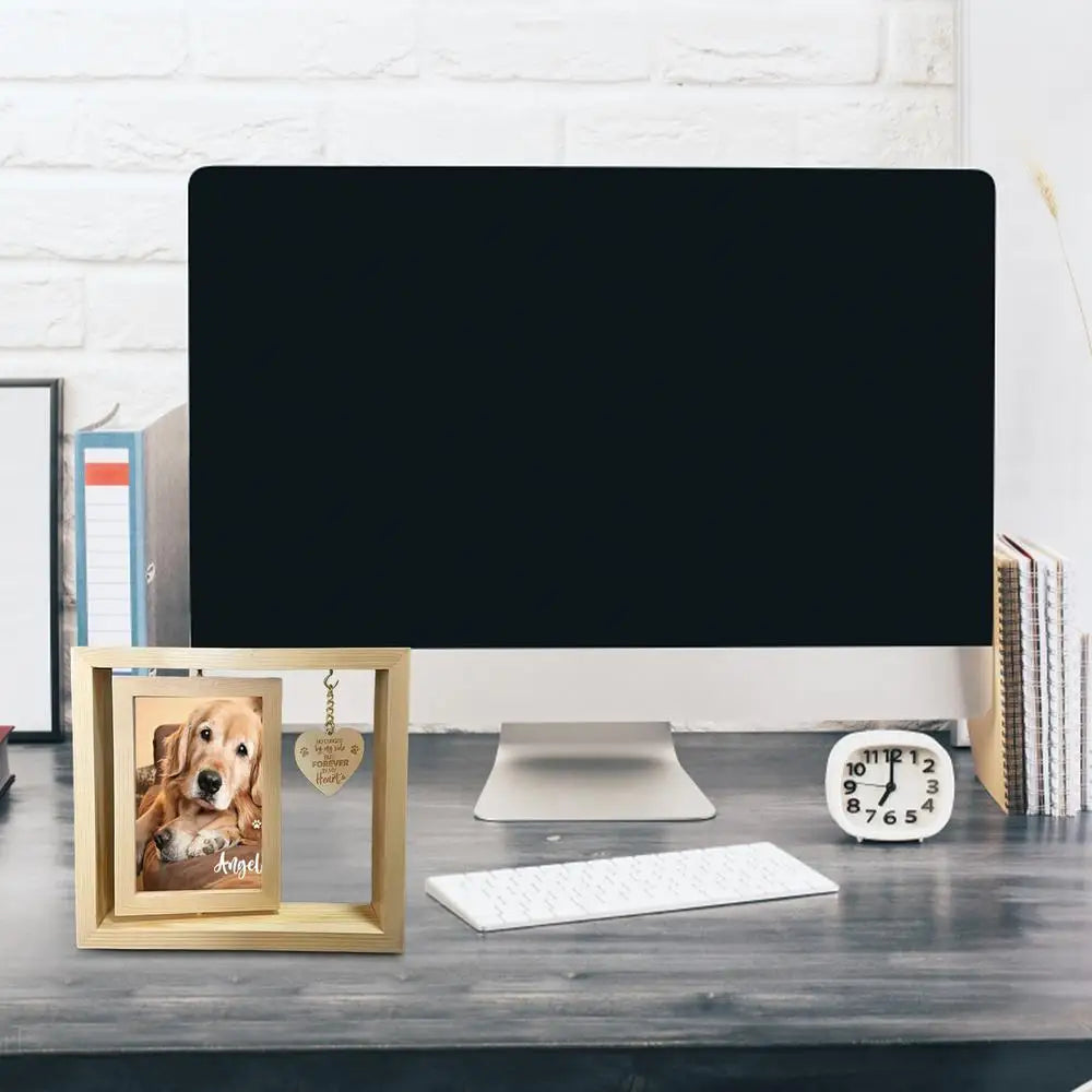 Pets Rotatable Photo Frame Memorial Desktop Photo Frame Heart Pendant Dog Memorial Home Table Decoration For Bedroom Living Room