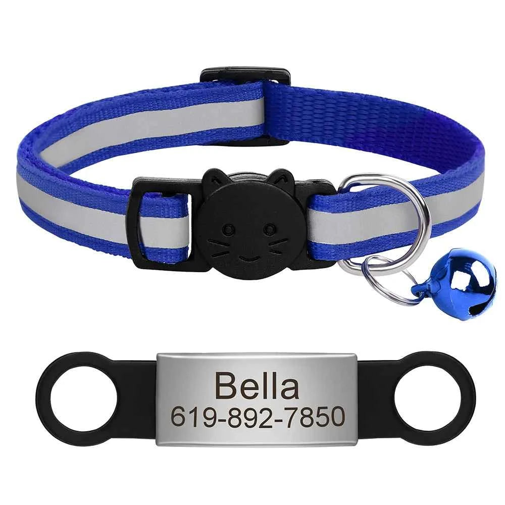 Customized Cat Collar Reflective Cat Collar Free Engraved Puppy Kitten Pet ID Nameplate Necklace With Bell Anti-lost For Cats
