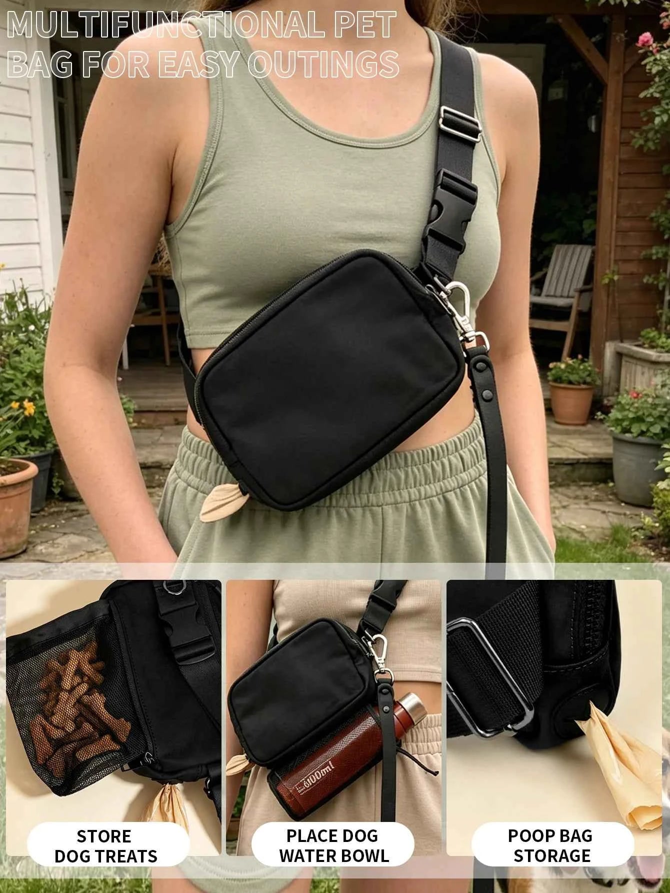 Custom Crossbody Dog Walking Fanny Pack, Adjustable Waist Belt, Daily Waist Bag With Poop Bag Dispenser,