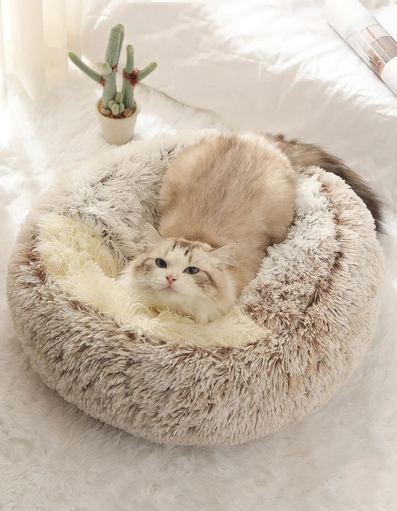 Autumn and Winter soft plush pet bed and pet bed Winter warm and cold plush comforter nest Shell cat nest semi-enclosed cat nest - Play Paws Toys