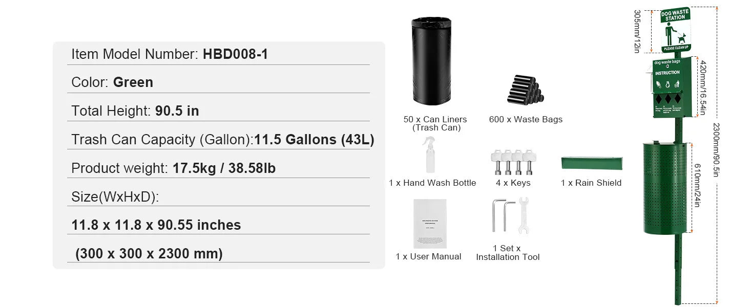 SucceBuy Dog Waste Station with Hand Wash Bottle Commercial Dog Poop Station Bag Dispenser Dog Waste Disposal System for Outdoor