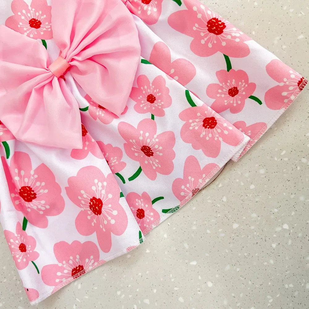 Summer Floral Dog Princess Dress Kitten Pet Skirt Cute Printed Bow Lace Dog Dresses for Small Medium Puppies Poodle Apparel