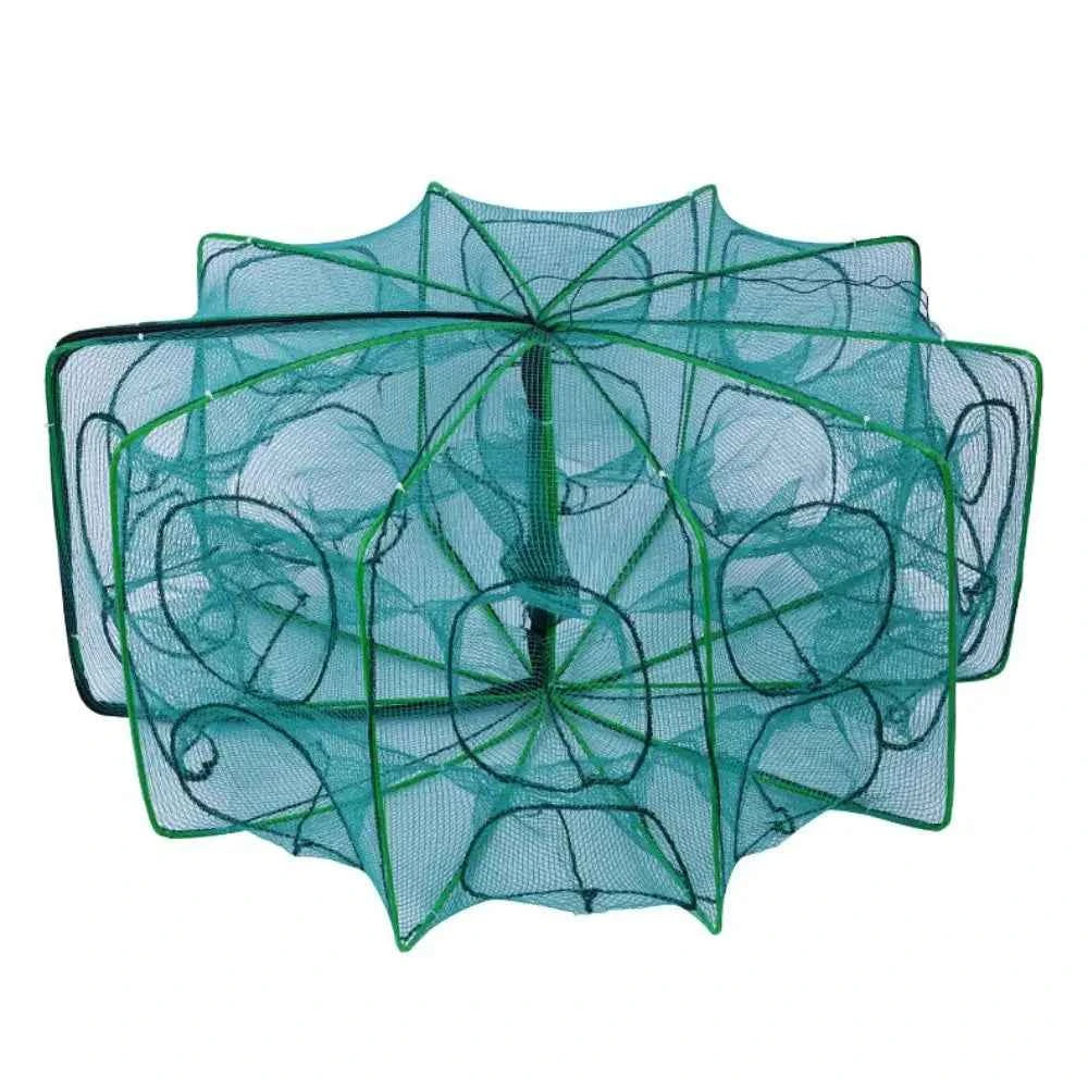 Durable Foldable 6/8/10 Holes Fishing Net Green Hand Fishing Net Nylon 40~82cm Crayfish Shrimp Catcher