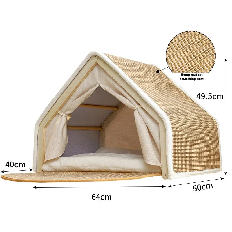 Cat nest Winter warm cat villa Cat house shell semi-enclosed sleeping bag cat scratching board does not drop scraps sisal cat te - Play Paws Toys