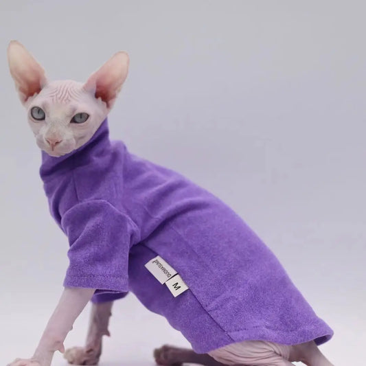 Sphynx Cat Clothes Pet Baby Soft Cotton Winter Cat Outfit for Cornish Solid Color Devon Hairless Cat Sweater Costume Pet Clothes - Play Paws Toys