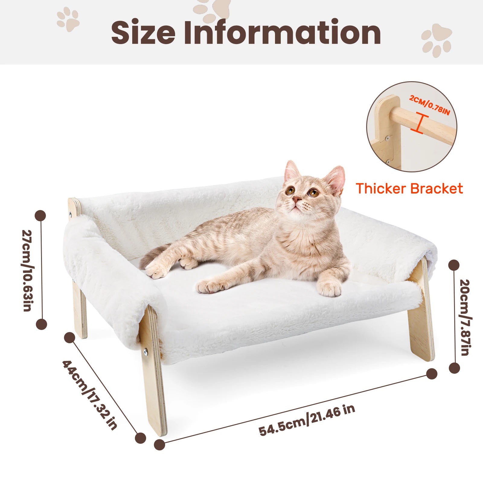 Large Cat Bed Sturdy Wooden Leg Raised Plush Cat Sofa Bed Kitten Bed for Indoor Cats - Soft Cat Couch - Play Paws Toys
