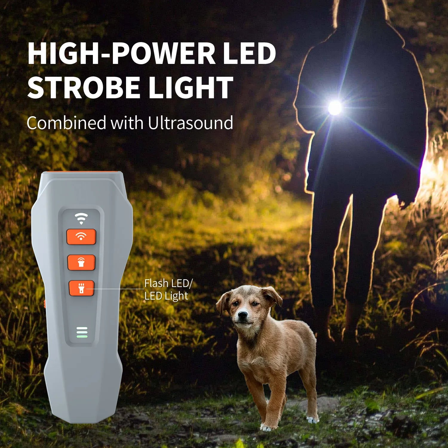 New handheld portable non-barking device led light flash ultrasonic trainer flashlight lighting dog training device