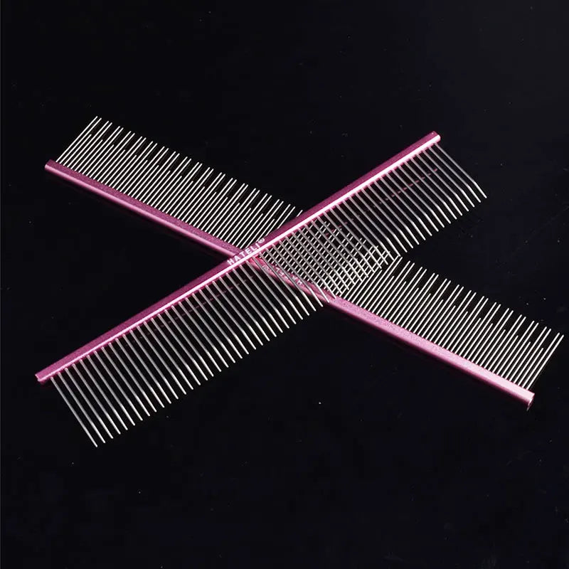 Pet Pink Comb Cat Dog Professional Stainless Steel Grooming Comb Dense Sparse Teeth Dog Cat Cleaning Brush Hair Reemoval Comb