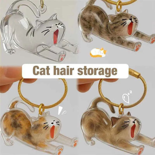 Cat Hair Memorial Storage Keychain Cat Fur Container Pets Cat Fur Collector Capsule Keyring Kitty Hair Hanging Pendants