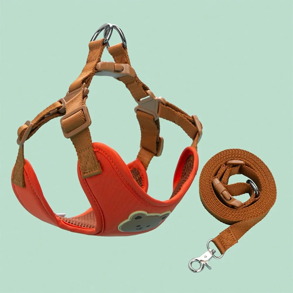 Cartoon Cute Pet Harness Leash Adjustable No Pull Dog Collar Harness Anti-Escape Dog Harness Outdoor Walking Travel